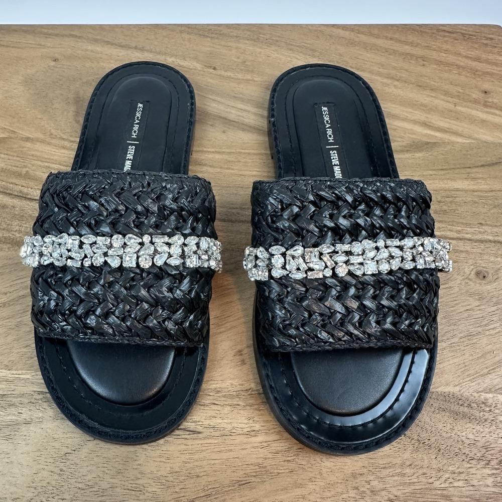 New Womens Jessica Rich x Steve Madden Starlight Black Embellished Slide Size 6‎